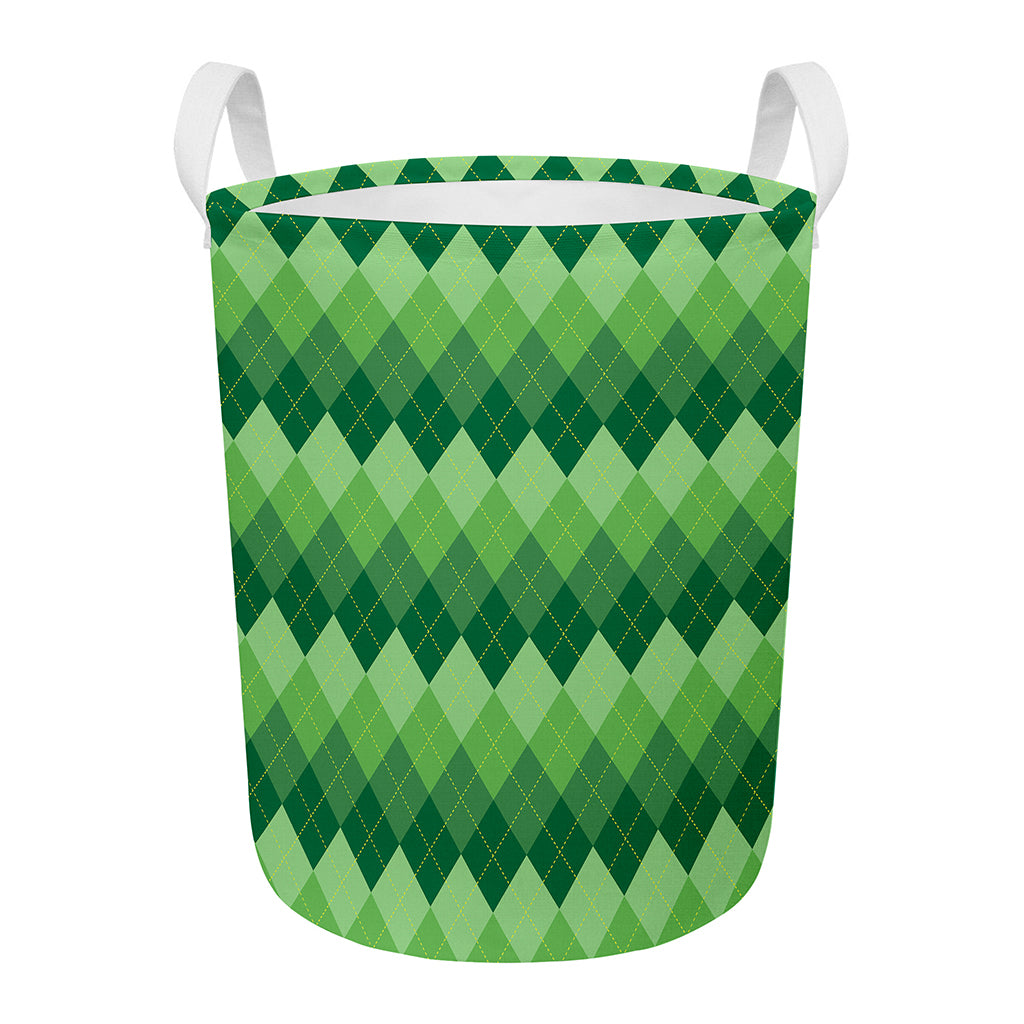 Grass Green Argyle Pattern Print Round Laundry Basket