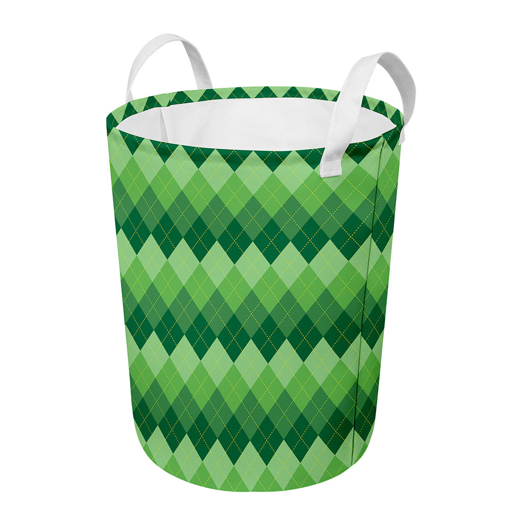 Grass Green Argyle Pattern Print Round Laundry Basket