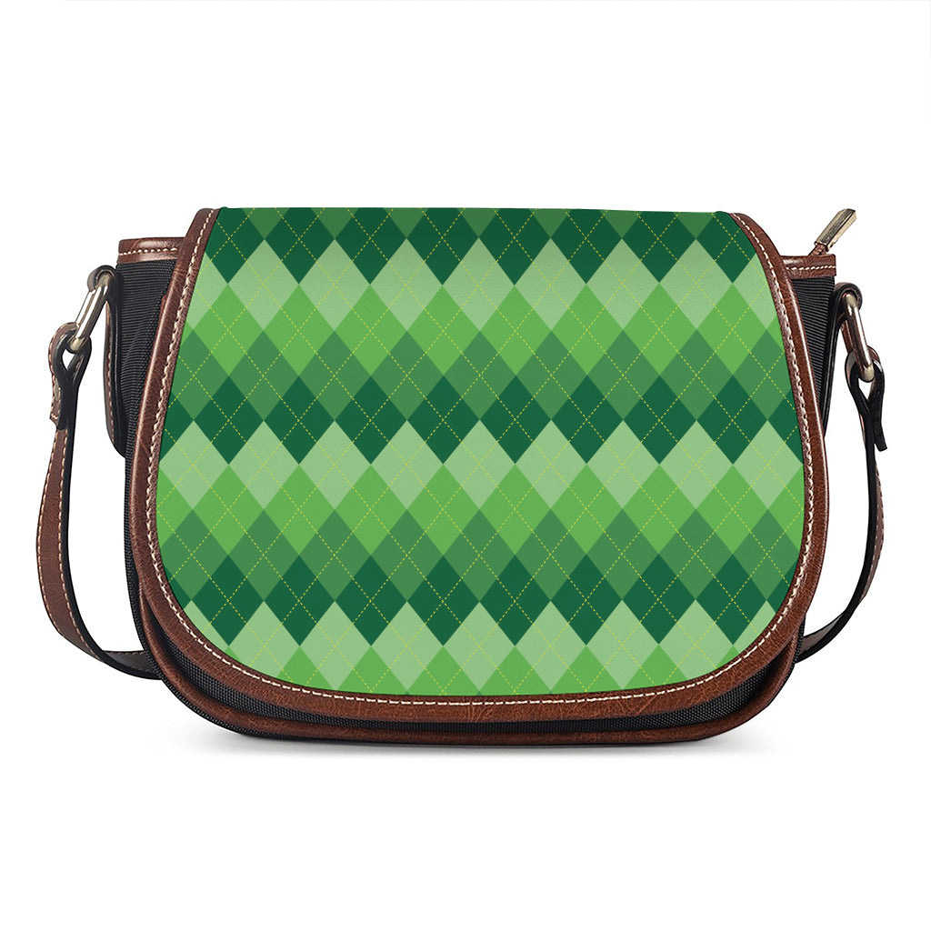 Grass Green Argyle Pattern Print Saddle Bag