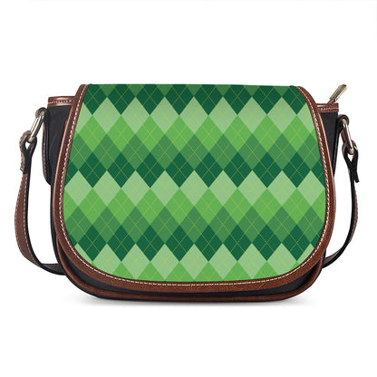 Grass Green Argyle Pattern Print Saddle Bag