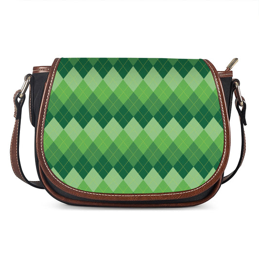 Grass Green Argyle Pattern Print Saddle Bag