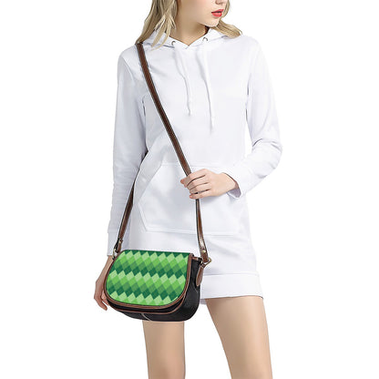 Grass Green Argyle Pattern Print Saddle Bag