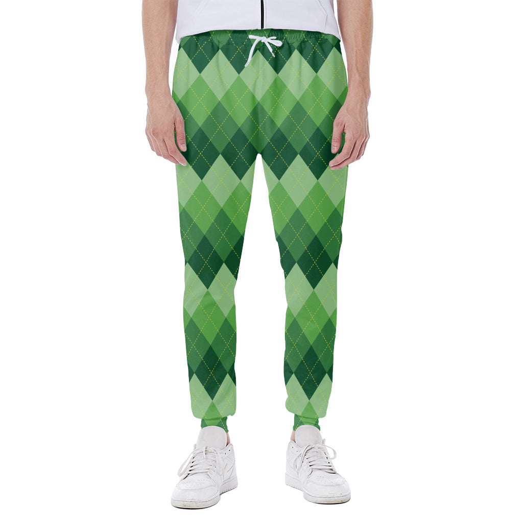Grass Green Argyle Pattern Print Scuba Joggers