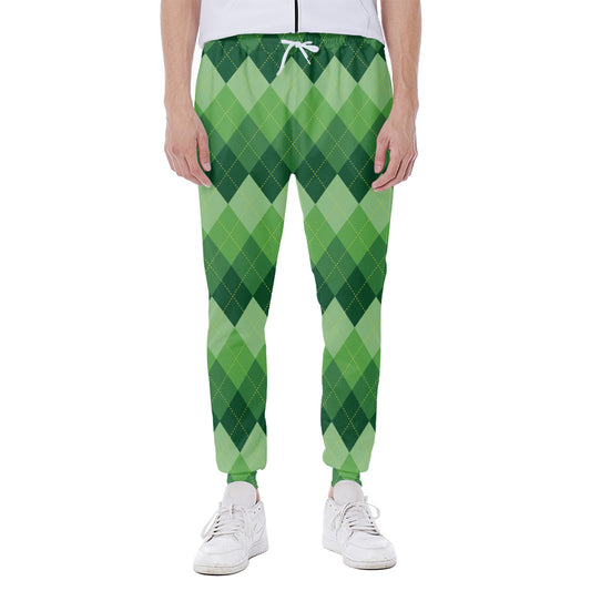 Grass Green Argyle Pattern Print Scuba Joggers
