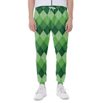 Grass Green Argyle Pattern Print Scuba Joggers