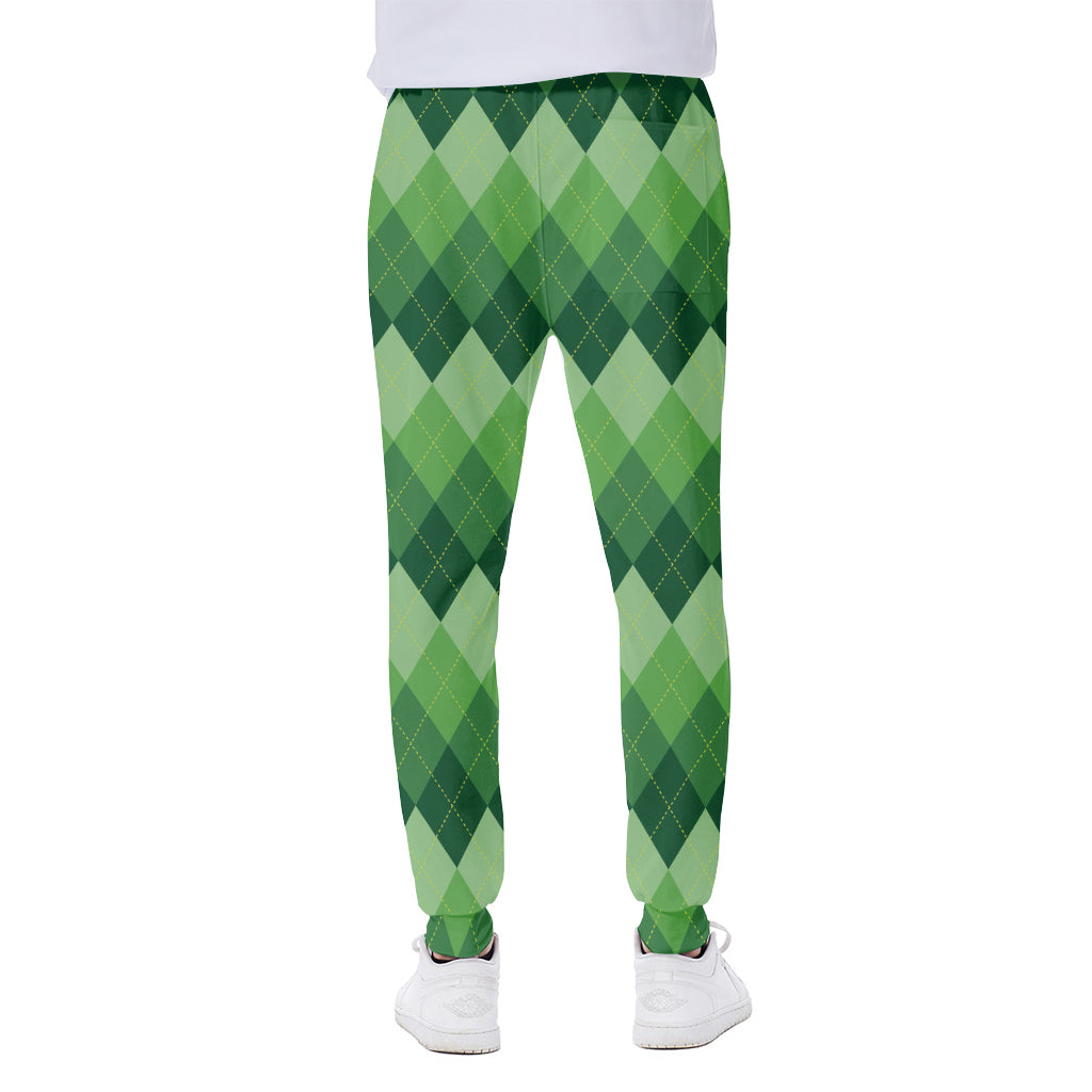 Grass Green Argyle Pattern Print Scuba Joggers