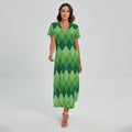 Grass Green Argyle Pattern Print Short Sleeve Maxi Dress