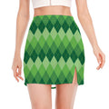 Grass Green Argyle Pattern Print Side Slit Mini Skirt