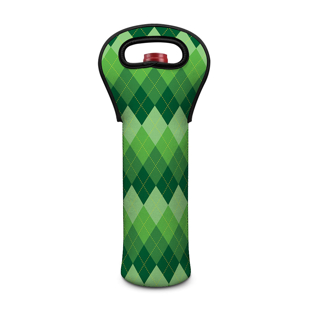 Grass Green Argyle Pattern Print Single Neoprene Wine Tote