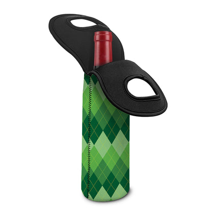 Grass Green Argyle Pattern Print Single Neoprene Wine Tote