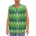Grass Green Argyle Pattern Print Sleeveless Baseball Jersey