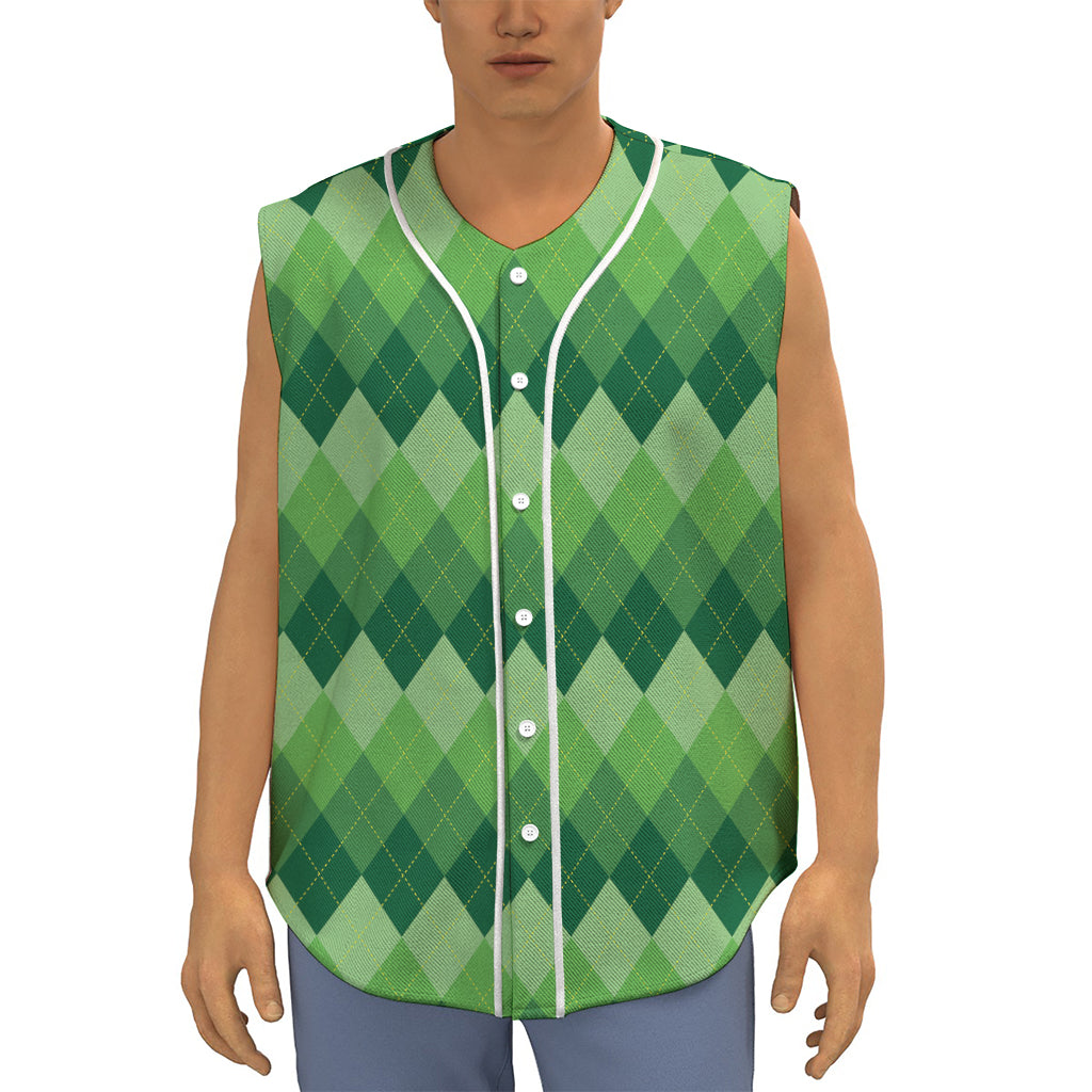Grass Green Argyle Pattern Print Sleeveless Baseball Jersey