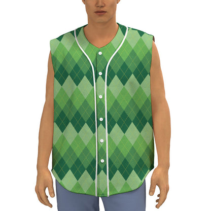 Grass Green Argyle Pattern Print Sleeveless Baseball Jersey