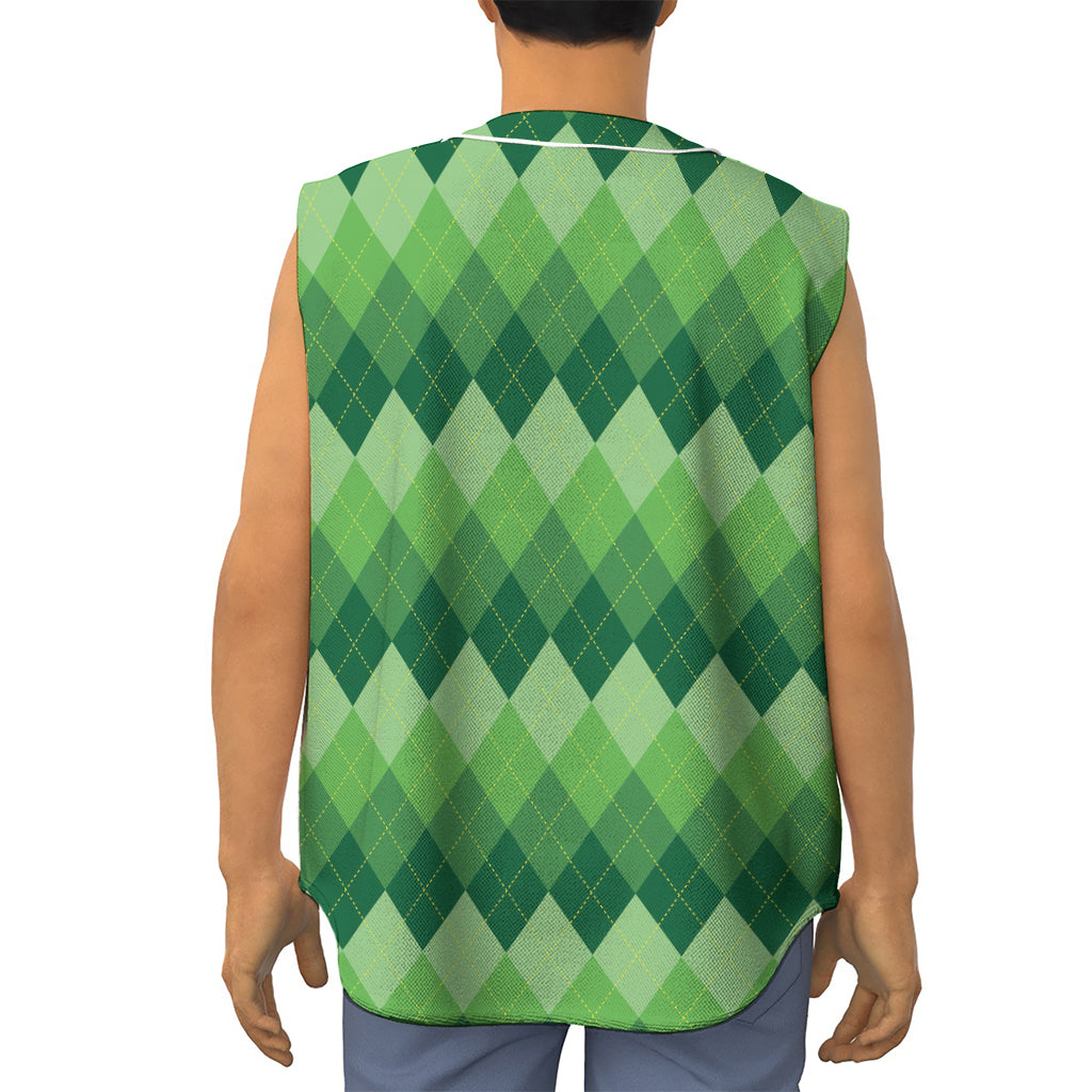 Grass Green Argyle Pattern Print Sleeveless Baseball Jersey