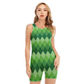 Grass Green Argyle Pattern Print Sleeveless One Piece Swimsuit