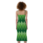 Grass Green Argyle Pattern Print Slim Fit Midi Cami Dress