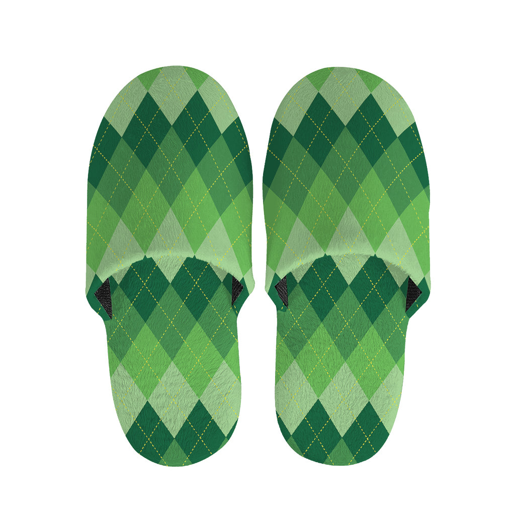Grass Green Argyle Pattern Print Slippers