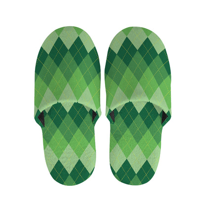 Grass Green Argyle Pattern Print Slippers