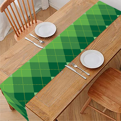 Grass Green Argyle Pattern Print Table Runner
