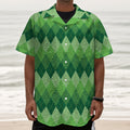 Grass Green Argyle Pattern Print Textured Short Sleeve Shirt