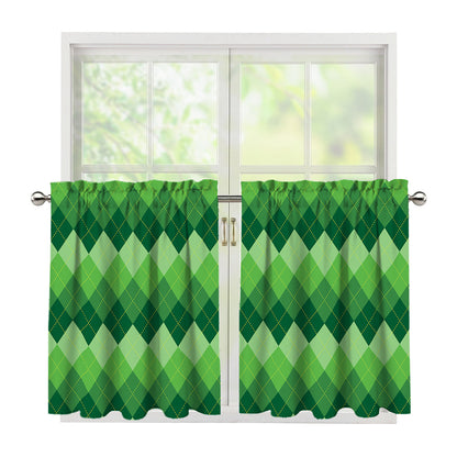 Grass Green Argyle Pattern Print Tier Curtains