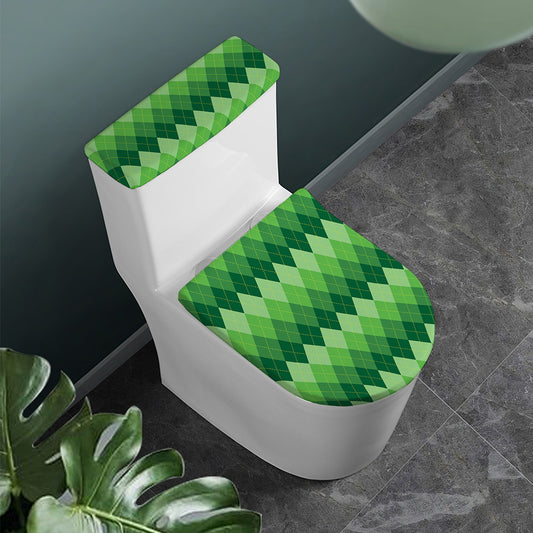 Grass Green Argyle Pattern Print Toilet Lid And Tank Cover Set