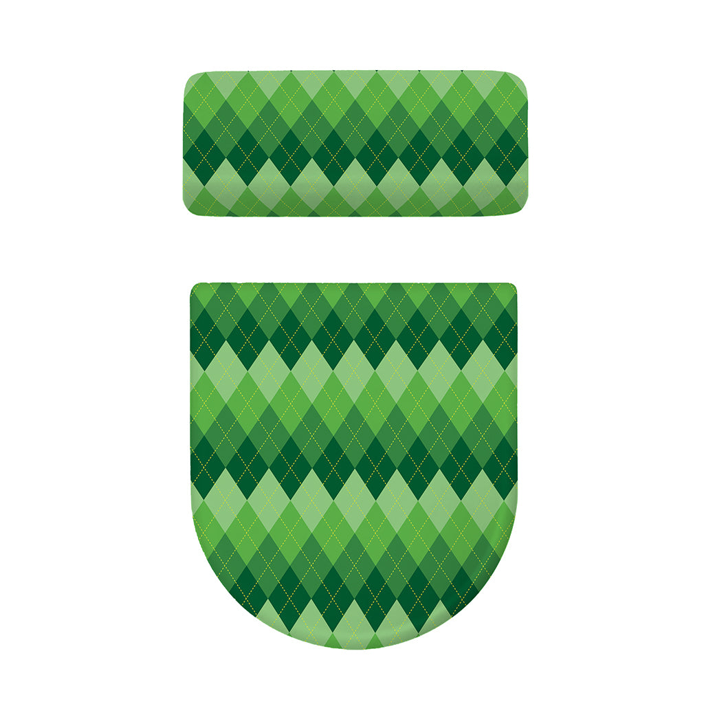 Grass Green Argyle Pattern Print Toilet Lid And Tank Cover Set