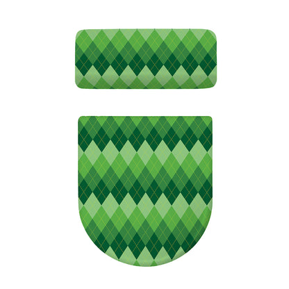 Grass Green Argyle Pattern Print Toilet Lid And Tank Cover Set