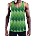 Grass Green Argyle Pattern Print Men's Workout Tank Top