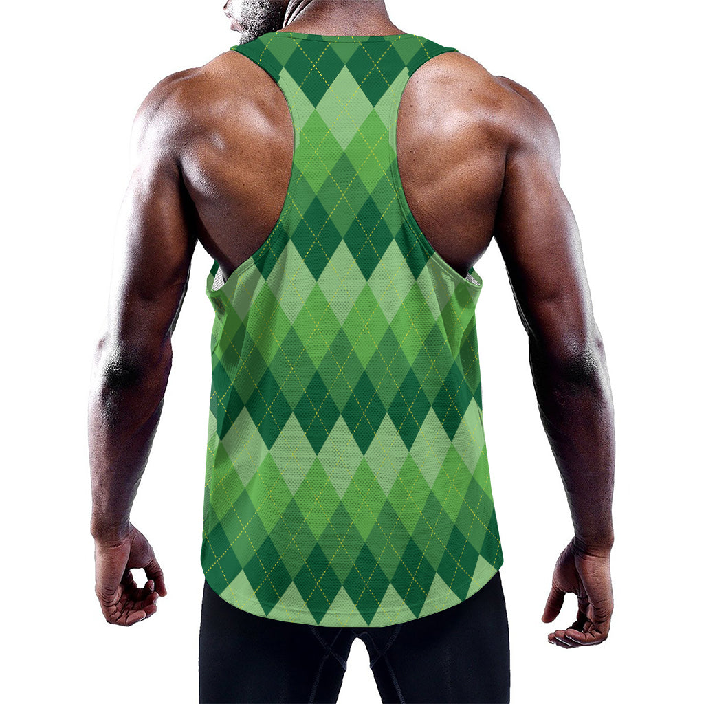 Grass Green Argyle Pattern Print Training Tank Top