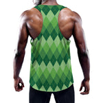 Grass Green Argyle Pattern Print Training Tank Top