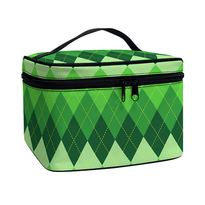 Grass Green Argyle Pattern Print Travel Makeup Bag