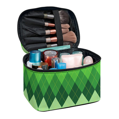 Grass Green Argyle Pattern Print Travel Makeup Bag