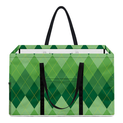 Grass Green Argyle Pattern Print Utility Tote Bag