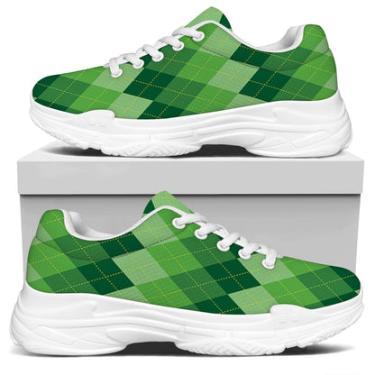 Grass Green Argyle Pattern Print White Chunky Shoes
