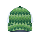 Grass Green Argyle Pattern Print White Mesh Trucker Cap