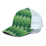 Grass Green Argyle Pattern Print White Mesh Trucker Cap