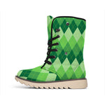 Grass Green Argyle Pattern Print Winter Boots