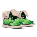 Grass Green Argyle Pattern Print Winter Boots