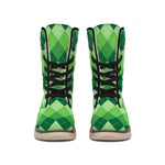 Grass Green Argyle Pattern Print Winter Boots