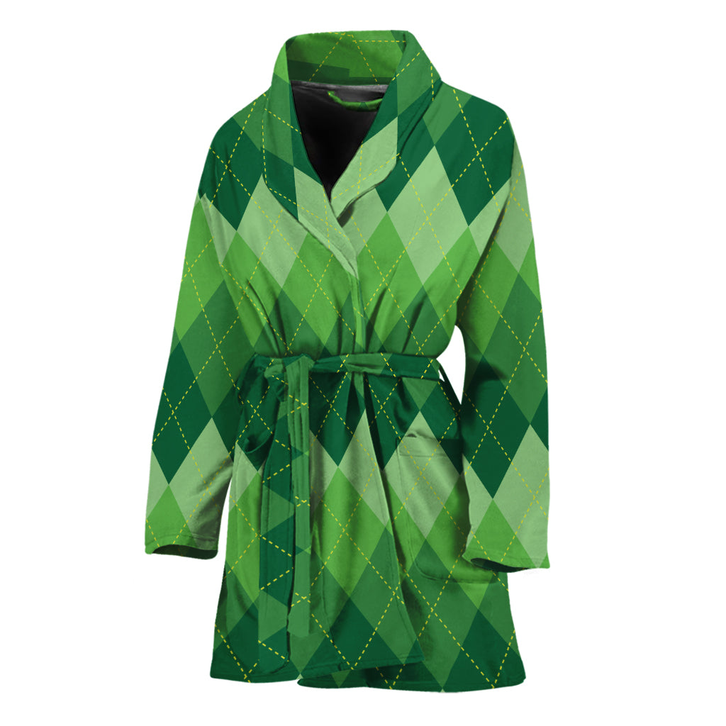 Grass Green Argyle Pattern Print Women's Bathrobe