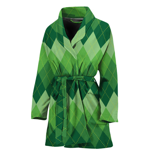 Grass Green Argyle Pattern Print Women's Bathrobe