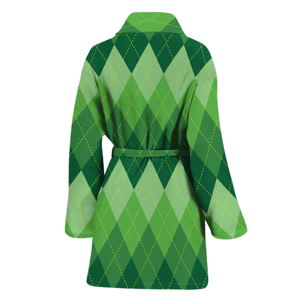 Grass Green Argyle Pattern Print Women's Bathrobe