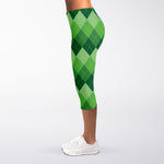 Grass Green Argyle Pattern Print Women's Capri Leggings