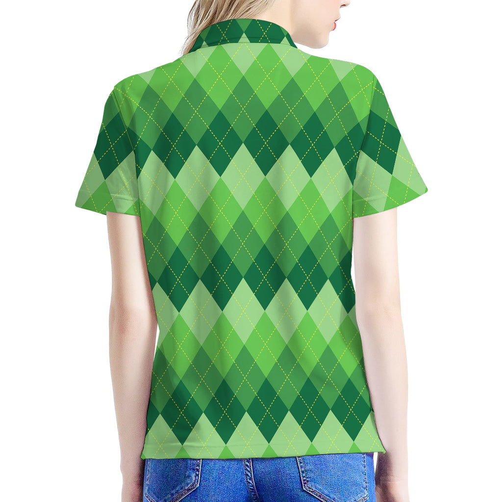 Grass Green Argyle Pattern Print Women's Polo Shirt