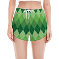 Grass Green Argyle Pattern Print Women's Split Running Shorts