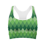 Grass Green Argyle Pattern Print Women's Sports Bra