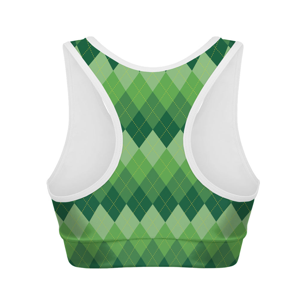 Grass Green Argyle Pattern Print Women's Sports Bra