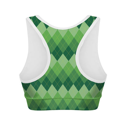 Grass Green Argyle Pattern Print Women's Sports Bra
