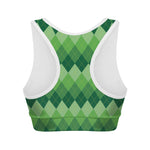 Grass Green Argyle Pattern Print Women's Sports Bra